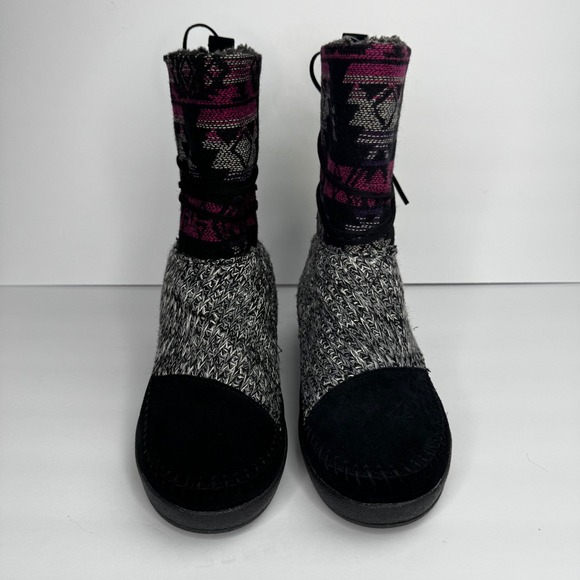 NWT TOMS Wmn Sz 9 Nepal Black Suede Tribal Aztec‎ Wool Boots Winter Vacation - Picture 3 of 9